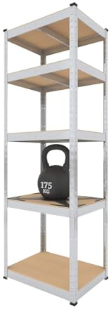 BAUSOKOL Metallregal 180x60x40 cm Verzinkt – 5 MDF Böden – Tragkraft 875kg – Lagerregal, Werkstattregal, Kellerregal, Schwerlastregal