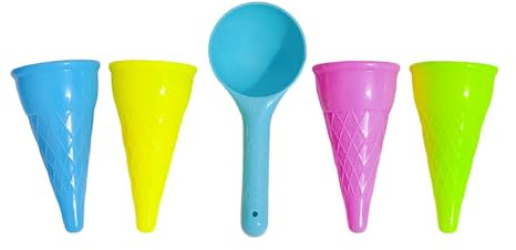 Sandspielzeug Set 5er-Set Eisformen mit Kugellöffel Bunte Eiswaffeln aus Kunststoff Ideal für Spielen Am Strand Und im Freien 4 Eiswaffeln + 1 Eiswaffellöffel Sandspielzeug Sandkasten Spielzeug