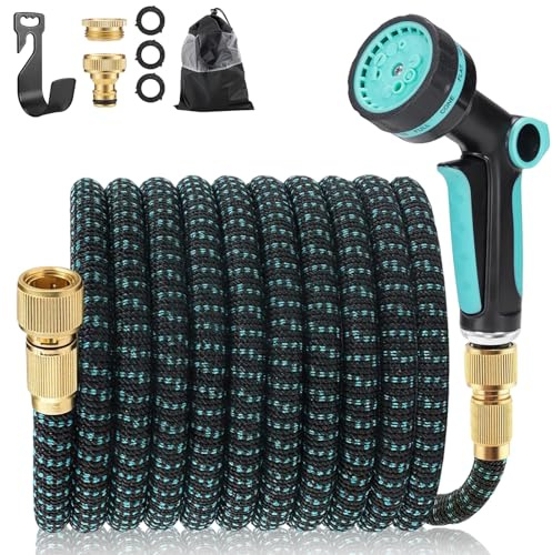 Manguera Jardin Extensible 30M, Mangeras Jardineria Flexible con Pistola de 10 Funciones, Conectores Metálicos 1/2 y 3/4, Garden Hose para Riego, Terraza y Lavado de Coche