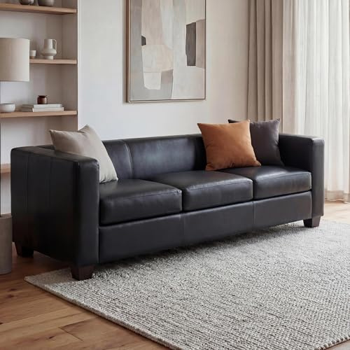 Mendler 3er Sofa Couch Loungesofa Lille-AM - Leder, schwarz