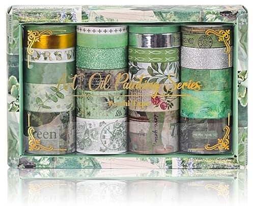 Mtbricey Washi Tape Set 24 Rollen, 5 Größen (5-30mm) sowie 2m Länge, Vintage Masking Tape für Journaling, Scrapbooking, Junk Journal und Kartenbasteln, Dekoratives Bastelmaterial