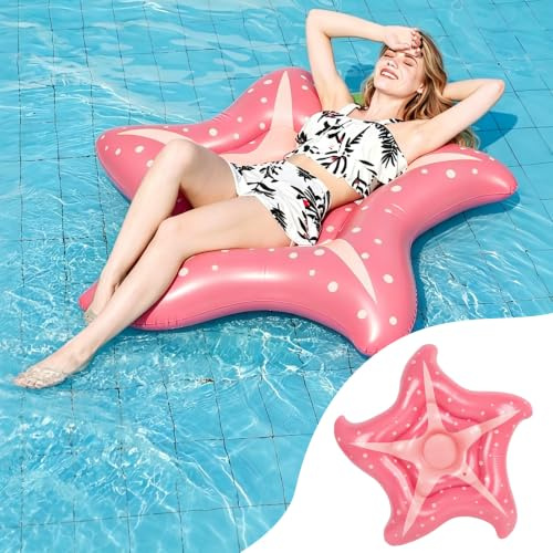 JUNJIEFU Isla flotante de 150 x 150 cm, piscina flotante de PVC | Colchón hinchable para piscina, estrella de mar, 150 cm, isla de natación, fiesta de verano, adultos, piscina flotante
