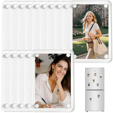 VETOLAKA 15 Stück Acryl Magnetische Bilderrahmen, 6x9cm Doppelseitiger Bilderrahmen, Hochklares Rahmenloser Transparent Kleine Magnetrahmen für Kühlschrankdeko, Fotorahmen Fotomagnete