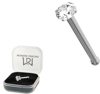 Monster Piercing - 14K Gold Echtgold | Nasenpiercing Nasenstecker Stud | Kristallstein | Stabstärke: 22G (0,6 mm) | Stablänge: 6mm | Steingröße: 1,5mm bis 2,5mm | Hypoallergen