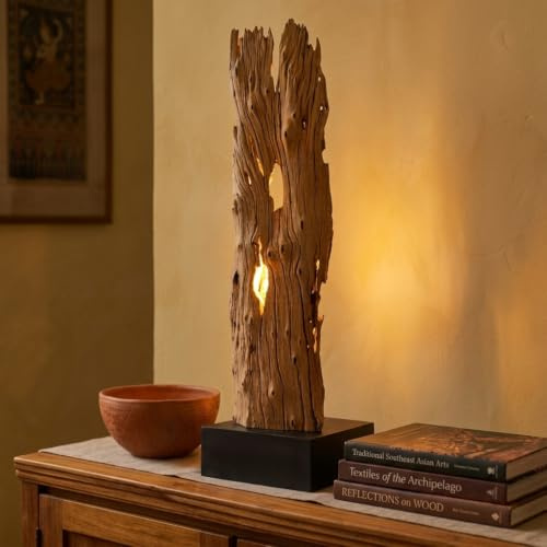 Treibholz Stehlampe SUPHANBURI aus Teakholz Handgefertigte Lampe aus Naturholz – Designer Stehlampe mit warmem Licht für Wohnzimmer & Schlafzimmer, Höhe ca. 95 cm