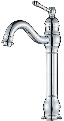 Rozin Bathroom Basin Tap Vessel 360° Swivel Spout High Faucet Brass Single Handle Chrome Polished Deck Mounted Cold and Hot Water Mixing Tap