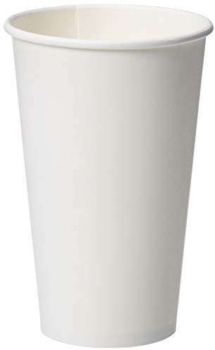 Amazon Basics Compostable Disposable Coffee Cups for Hot Beverage and Cold Drinks, Leak-Proof Paper, 16 Ounces, White, 500 Count