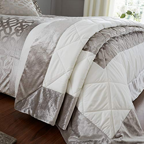 Catherine Lansfield Lattice Cut Velvet Quilted 220x230cm Bedspread Natural