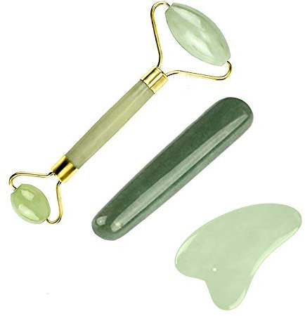 Jade Roller Gua Sha Massagewerkzeug-Set, 3-in-1, Anti-Aging, Cellulite, Hautschaber, Massagegerät für Damen, Herren, Gesicht und Körper (3 Stück)