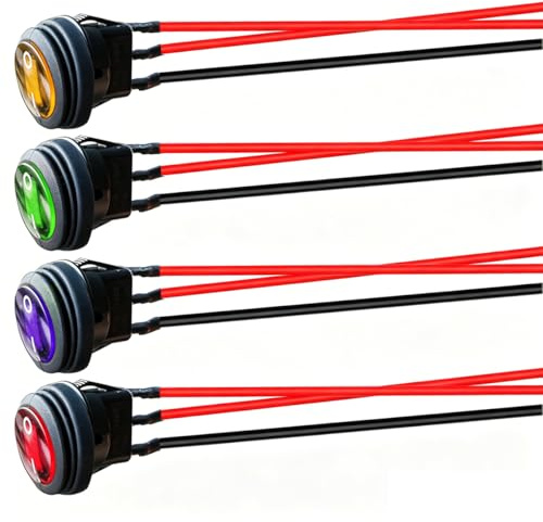 Gebildet 4 st förkopplade, vattentäta och runda vippströmbrytare med LED-indikator, 12 V - 24 VDC/10 A, 3 stift, SPST på- och av, vippströmbrytare för bil, lastbil, motorcykel, båt och fartyg