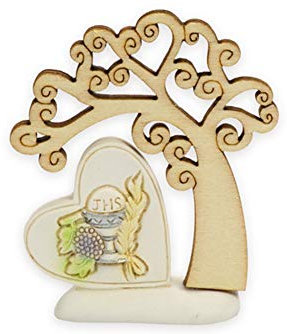 Lot de 12 arbres en bois 6 x 7 cm en forme de cœur en résine colorée, calice de communion, bonbonnière