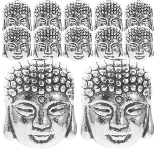 Healifty Buddha Kopf Perlen Silber Spacer 20 Stück Doppelseitig Antik 0.39X0.35 Zoll DIY Schmuckanhänger Für Armbänder Halsketten Religiöses Zubehör