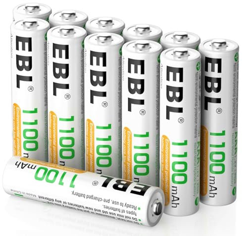 EBL 12PCS AAA Piles Rechargeables 1100mAh, Piles Rechargeables AAA HR03 1,2V Ni-MH Haute Capacité 1100mAh, avec Boîte de Stockage de Piles