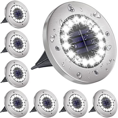 NFESOLAR Solar Lights Outdoor with 16 LEDs, Bright Solar Ground Lights Outdoor Waterproof for Yard Garden Lawn Walkway Driveway (White 8 Pack)