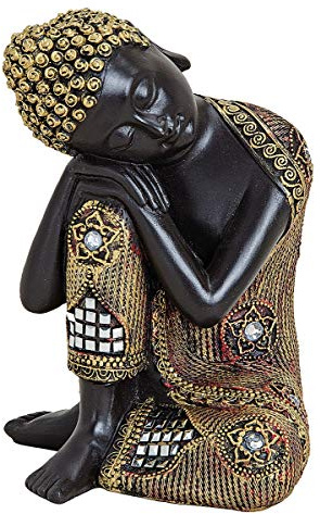 NAMENLOS Thai Buddha-Figur, Schwarz-Gold | Skulptur, Statue, Deko-Artikel, Deko-Figur, H 17 cm
