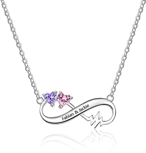 RolaOnly Damen Kette mit Namen Unendlich Halskette mit Geburtsstein Silber 925 Anhänger Personalisierter Schmuck Individuelle Gravur Geschenk für Frauen Mütter (Stil 5)