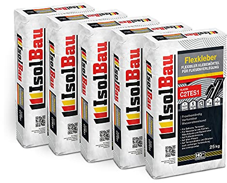 Isolbau C2TE S1 Flexkleber - 125 kg Flexibler Klebemörtel für Fliesenverlegung - Frostsicher, Verformbar & Wasserabweisend, Flexmörtel Natursteinkleber