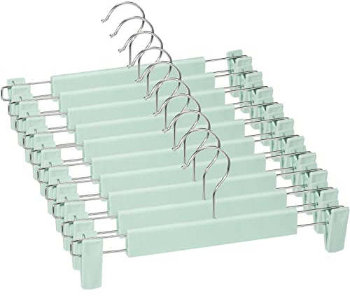 Lamitocs 10 Stück Rockbügel Kleiderbügel mit starken Antirutsch verstellbaren Clips Haken, Platzsparende Hosenbügel für Hängende Hosen Socken Röcke Mäntel, Minze Farbe