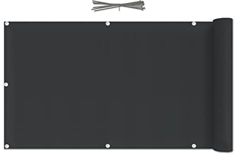 Home-Vision Balkon Sichtschutz Balkonabdeckung Balkonverkleidung blickdichte Wind- und UV-Schutz wetterfester, mit Kabelbinder und Ösen Kollektion Oxford (Schwarz, 0,9m x 9,25m)