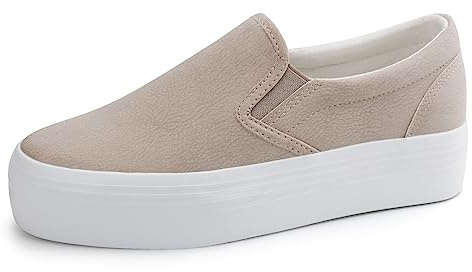 JABASIC Women Slip-on Platform Loafers Casual Comfortable Loafer Shoes (6,Beige)