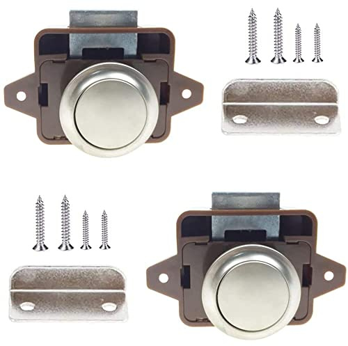 2 Stück Push Button Lock, Cabinet Lock Catch, Druckknopfverriegelung für Tür, Schrank, Wohnmobil, Yacht, Schiff (Braun)