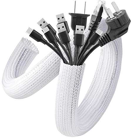 AGPTEK 3 m kabelrör, 12-20 mm självstängande kabelkanal Flexibel vävd kabelmantel Kabelhantering för skrivbords-TV Dator PC-kabelskydd för hund katt