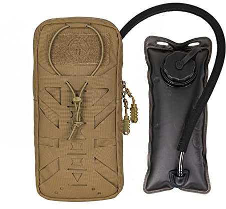 TOPTACPRO Tactical Trinkrucksack mit innerer Blase für 1L Wasserbeutel Laser Cut MOLLE Hydration Pouch für Wandern Radfahren Laufen und Klettern 500D Nylon(Coyote Brown)