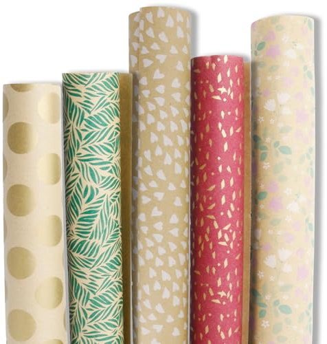 BIOZOYG Geschenkpapier Geburtstag 5 Rollen 2x0,7 m Joy - Geschenkpapierrolle aus Recyclingpapier nachhaltige Forstwirtschaft - Kraftpapier