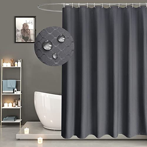 EurCross Duschvorhang Dunkelgrau 200x200 Anti-Schimmel Wasserdicht Badvorhang, Textil Polyester Stoff Waschbar Dusch Vorhang, Extra Breite Waffelmuster Duschvorhänge mit 14 Ringen