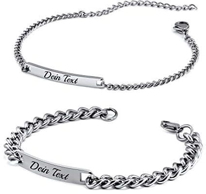 XUANPAI Personalisierte Partnerarmbänder - Personalisiertes Armband mit Gravur für Paare und Familie (2 Stück Silber 4mm&7mm)