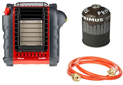 Mr. Heater Portable Buddy inkl. ölfreiem Schlauch & Gaskartusche, Heizgerät für Gaskartuschen & Gasflaschen, zwei Leistungsstufen (1,2kW / 2,4kW), mobile Heizung für Camping mit Piezo-Zünder
