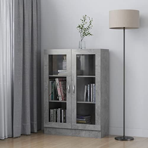ANGYANG Vitrinenschrank, Vitrine, Wandschrank, Schrank Regal, Glasregal, Glasvitrine Stehend, Eckvitrine, Manga Regal, Betongrau 82,5x30,5x115 cm Spanplatte