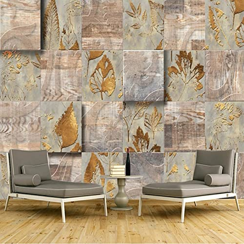 Fototapete,4D Fototapete Diy Großes Holzgitter Mit Goldenen Blättern Kunstwand Für Wohnzimmer Schlafzimmer, Einfach Anzubringen Wasserdichte Wandtattoos Wohnkultur Kinderzimmer Kinderzimmer Spielz