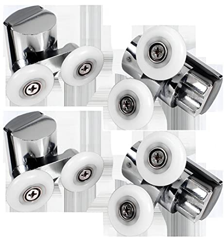 Cokritsm 4pcs 23mm Roulette Porte De Douche, 23mm Roulettes Doubles Pour Porte De Douche, Roulette Porte Coulissante Douche Pour Trou De Verre De 4-8mm