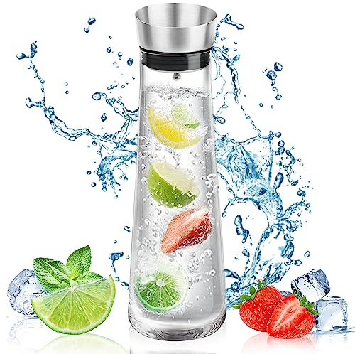 VFANDV Jarra de Agua, 1L Botella Agua Cristal con Tapa Jarra de Cristal Transparente Jarra Resistente al Calor Jarra de Vidrio Botella de Agua para Jugo Leche Glacé Café
