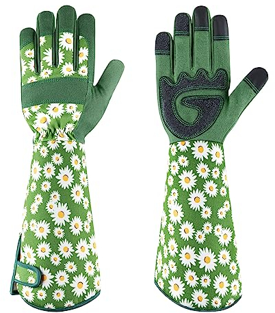 PHALANX Gartenhandschuhe für Damen Atmungsaktive Dornenfest Rosen Handschuhe Langer Unterarmschutz Leicht Gartenarbeiten Handschuhe Verdickte Handflächen Arbeitshandschuhe Beste Gartengeschenke-Grün M