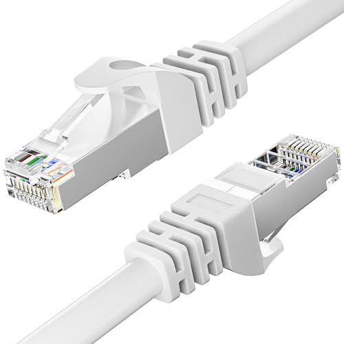 MEIPEK Cable Ethernet 5m Cat 6, Rj45 Blindé Gigabit Haut Débit Câble Réseau Résistant aux Intempéries FTP 23AWG CCA Câble Lan Internet blanc 5 Mètres pour Routeur Modem