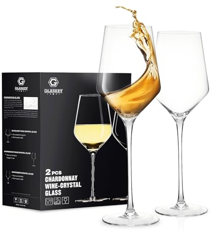 GLASKEY White Wine Glasses Set of 2,Hand Blown Crystal Wine Glasses,450ml Long Stem Wine Glasses for Red and White,Best Gift for Daily Use,Wedding,Anniversary,Christmas or Birthday
