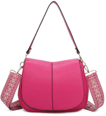 ELIOX Petit sac à bandoulière pour femme avec bandoulière 2 compartiments spacieux, large réglable, fantaisie, sac à main en cuir PU petit, sac à main mode sacs à bandoulière, fuchsia