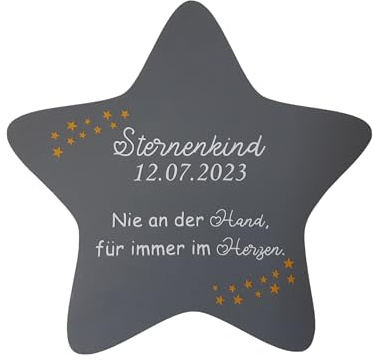 Erinnerung an EIN Sternenkind | Stern Hartplastik 17 x 17 cm | Grabdeko Kindergrab/wetterfest
