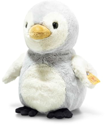 Steiff Lio Pinguin hellgrau 21 cm, Soft Cuddly Friends, Kuscheltier Pinguin, Flauschiges Stofftier zum Spielen & Kuscheln, aus kuschelweichem Plüsch für babysanfte Haut, waschmaschinenfest