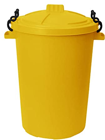 50L Litre Large Heavy Duty Plastic Clip on Lid Dustbin with 42L Litre Flexi Tub Robust Flexi Muck Bucket Garden Home Tub Animal Feed Storage Garbage Waste Bin Indoor Outdoor Uses (Yellow, 50L Bin)