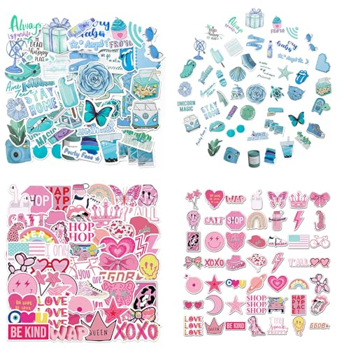 MAIGO 100Pcs Preppy Stickers - Blue and Pink Aesthetic Stickers, Waterproof Cute Stickers for Kids, Cheap Decoration Stickers for Phone,Skateboard, Laptop, Mood Stickers for Girls Journal