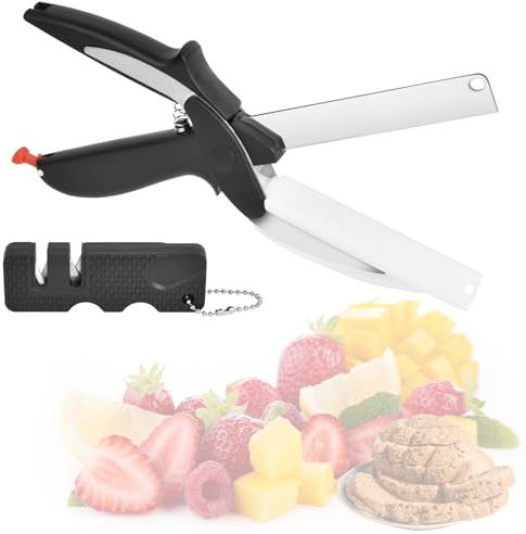 Vicloon Edelstahl Gemüseschere,Küchen-Kräuterschere mit Rutschfestem Griff und Wetzstein,Küchenschere für Obst, Gemüse, Gewürze
