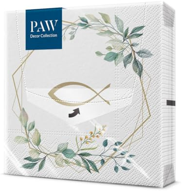 PAW - Serviette Papier 3 Plis (33 x 33 cm) I Lot de 20 I Parfait pour la Communion, la Confirmation, le Baptême I Idéal pour les Garçons & Filles I Décoration de Table - Modèle de Communion