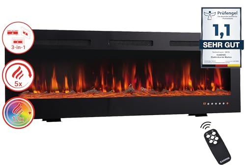 KAMINIO Camino elettrico MARLON - Caminetto elettrico 3-in-1 con riscaldamento, effetto fiamma 3D, 12 colori di fiamma, telecomando (42 pollici)