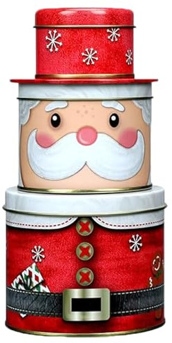 Auzlya 3 Teilig Keksdose Weihnachten,Plätzchendose Weihnachten,Collage Accessoires Gebäckdosen Set,Keksdosen,Gebäckdosen,Metall Rund Geschenkdosen,für Weihnachtsdekorationen und Geschenke