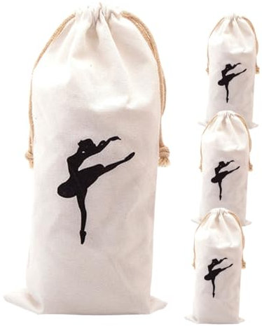 PAMINGONO Ballettschuhtasche Canvas 4 Stück Mit Kordelzug Aufbewahrungsbeutel Für Damen Mädchen Ballerina Tanzschuhe Tasche Leicht Und Robust Für Tanztraining Und Aufbewahrung