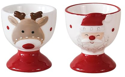 HIMKI Eierbecher 2er-Set Weihnachten Eierbecher Weihnachtsmann + Elch Hochwertige Keramik Eierbecher Porzellan Deko Eierbehälter für Weihnachtsdeko