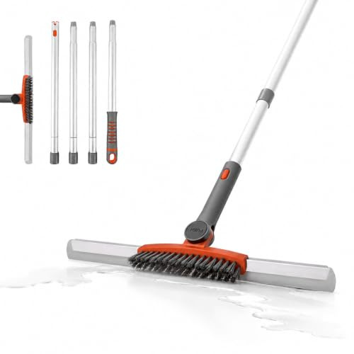 Asaiy 158cm Fensterreiniger mit Teleskopstiel | 2 in 1 Bodenabzieher mit Bürste, Wasserschieber für Garage, Hof, Küch, Glas, Fliesen, Wasser, Haar, Staube